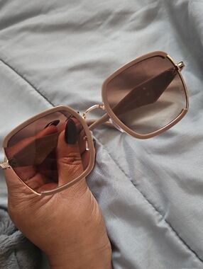 Trendy boutique Beige Oversized Square Sunglasses with Gold Accents